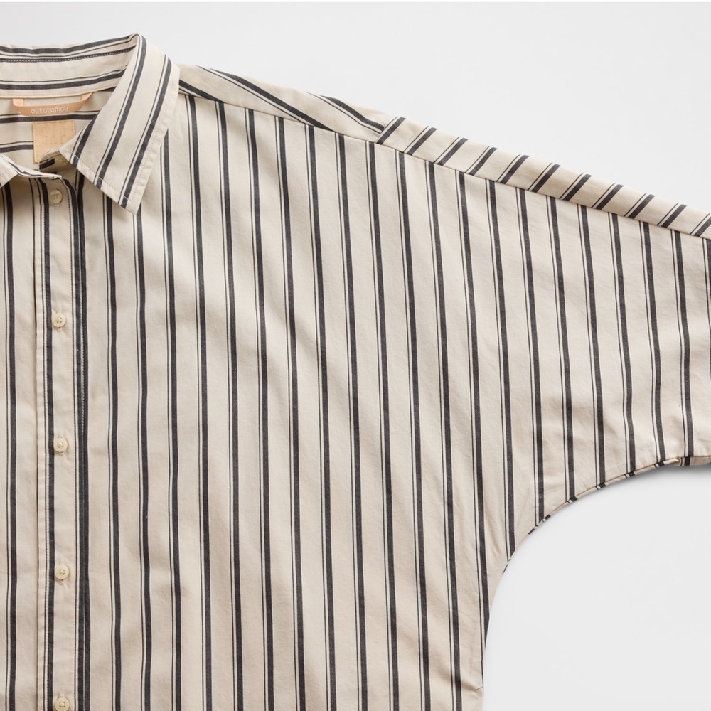 Gap × BÉIS Poplin Dolman Big Shirt Boxer Shorts Set Khaki tan & black stripe - Picture 8 of 15